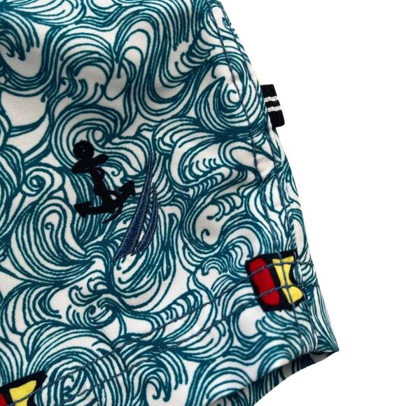 Nautica Swim Trunks Mens XXL Turquoise Shore Sailing Anchor Flag Wave - Picture 4 of 12
